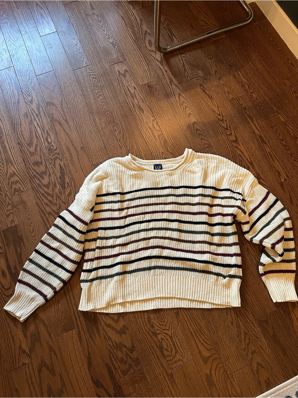 GAP Cream Striped Roll Neck Rib-Knit 100% Cotton Sweater - Size XXL